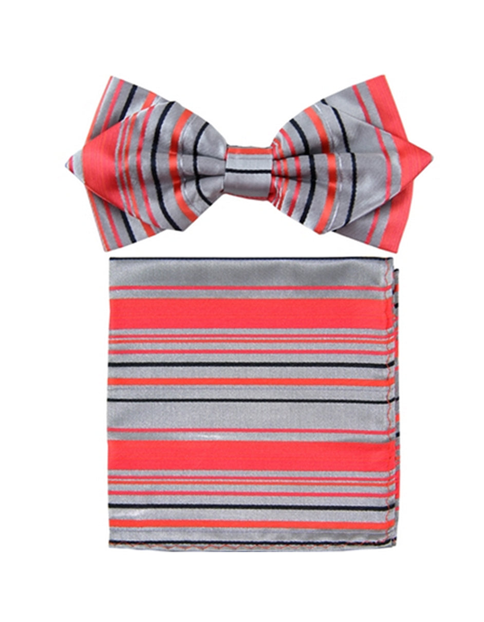 Orange & Grey Stripe Bow Tie Set - Men's Tuxedo USA