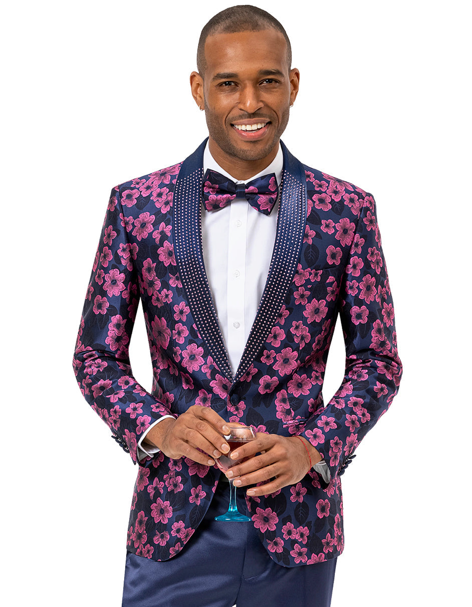 Mens Paisley Jeweled Shawl Prom Tuxedo Blazer in Magenta - Men's Tuxedo USA