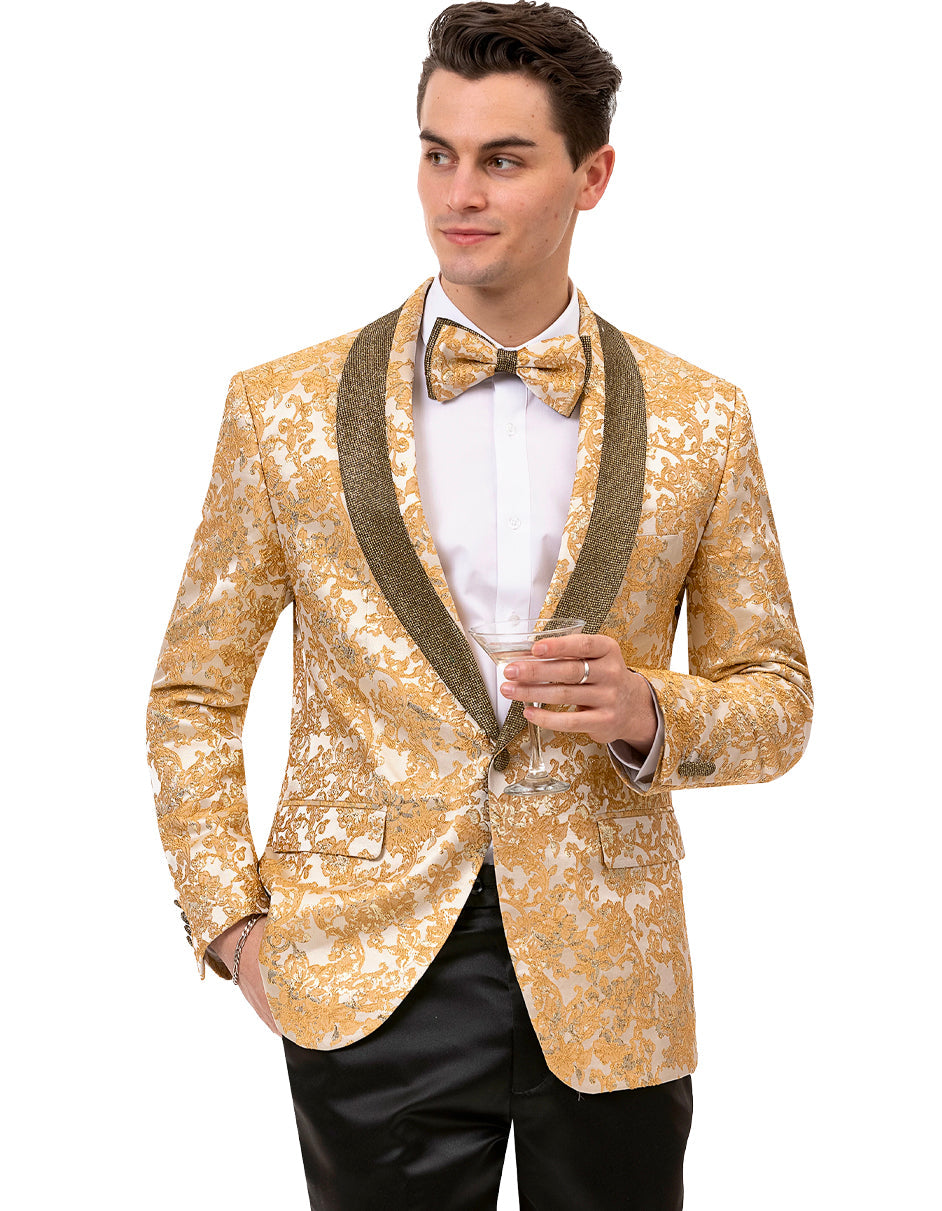 Mens Paisley Jeweled Shawl  Prom Tuxedo Blazer in Gold - Men's Tuxedo USA