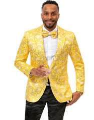 Mens Paisley Notch  Prom Tuxedo Blazer in Yellow Gold - Men's Tuxedo USA