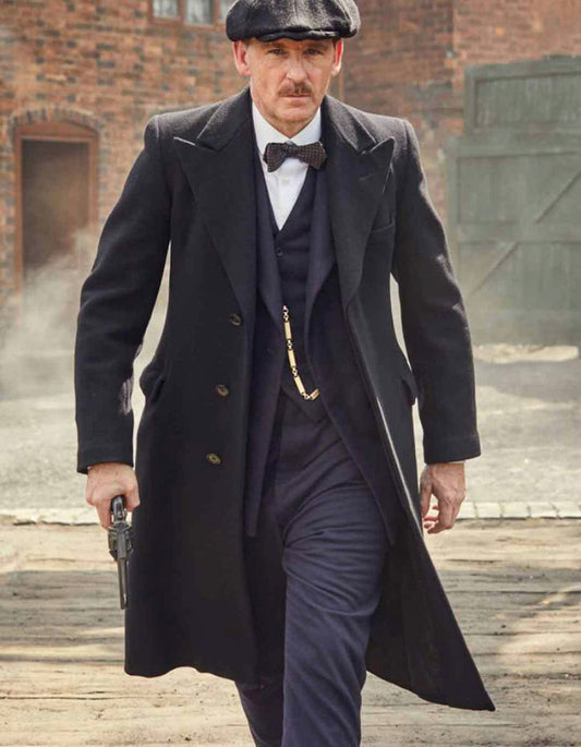 Mens Peaky Blinders Costume Arthur Shelby Vested Suit with Overcoat & Hat - Men's Tuxedo USA