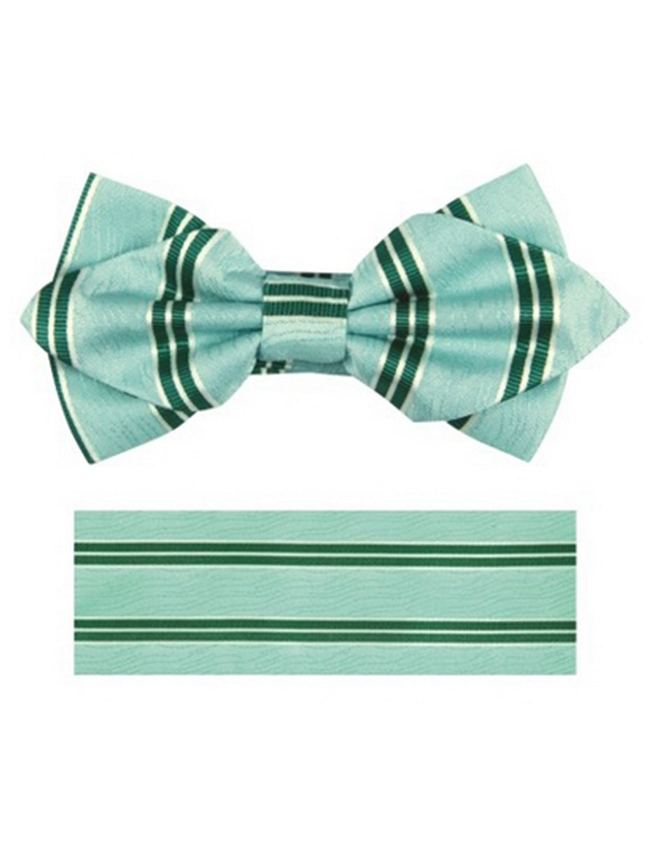 Aqua Green Stripe Bow Tie Set - Men's Tuxedo USA