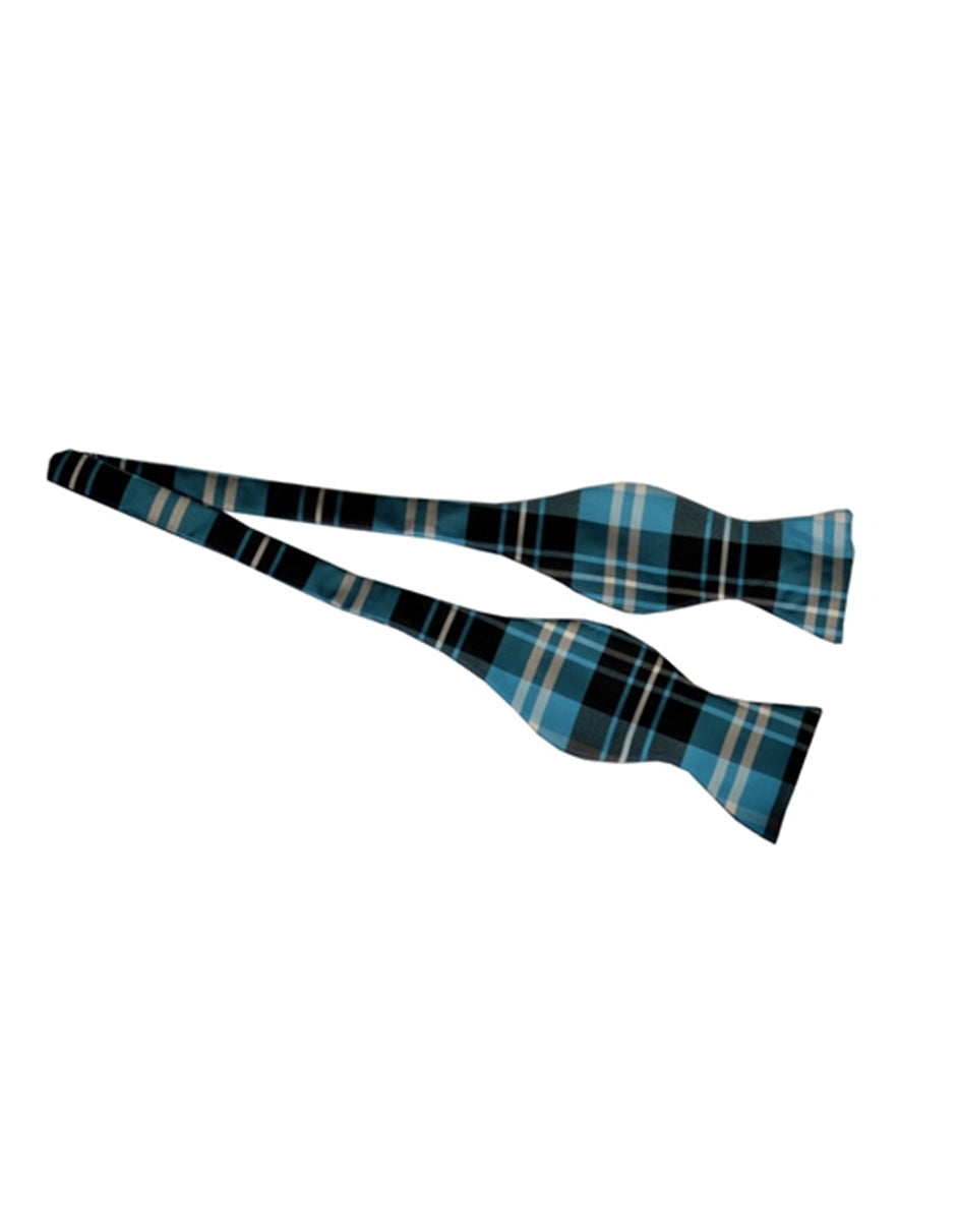 Aqua Plaid Self-Tie Bow Tie - Men's Tuxedo USA