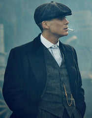 Mens Peaky Blinders Costume Thomas Shelby Suit Overcoat & Hat - Men's Tuxedo USA