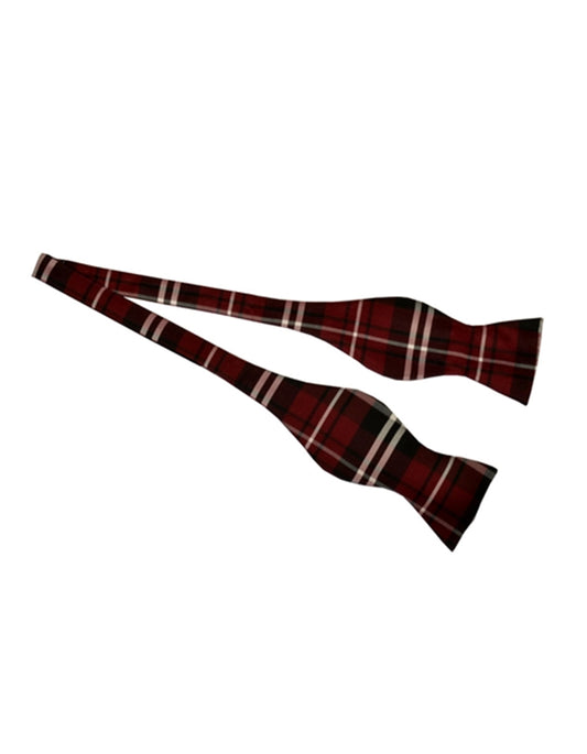 Burgundy Plaid Self Tie Bow Tie - Men's Tuxedo USA