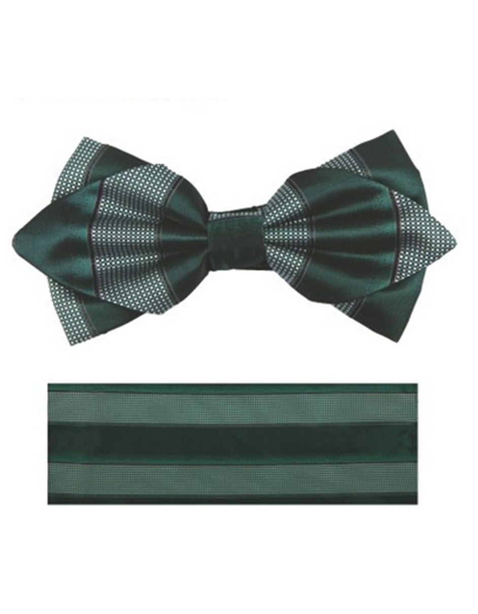 Olive Green Stripe Bow Tie Set - Men's Tuxedo USA