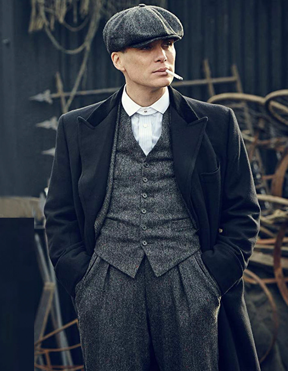 Mens Peaky Blinders Costume Thomas Shelby Grey Herringbone Outfit - Men's Tuxedo USA