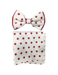 White & Red Polka Dot Bow Tie Set - Men's Tuxedo USA