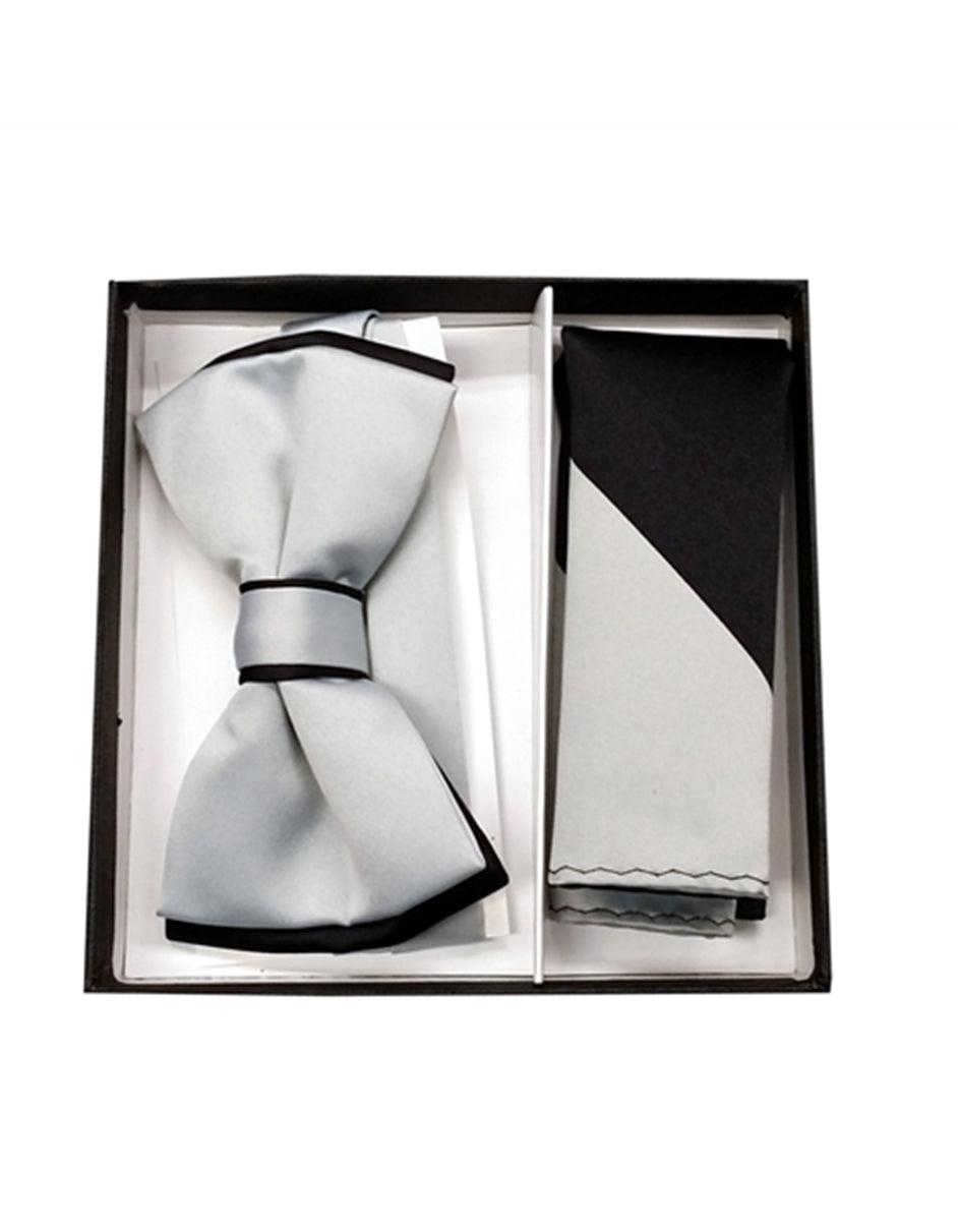 Silver & Black Bow Tie Set - Men's Tuxedo USA