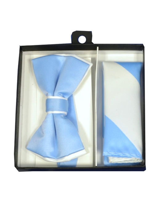 Sky Blue & White Bow Tie Set - Men's Tuxedo USA