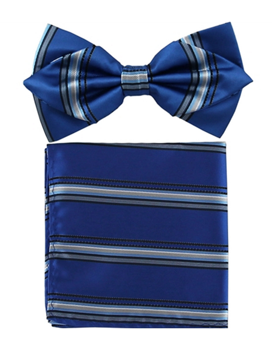 Indigo Blue Stripe Bow Tie Set - Men's Tuxedo USA