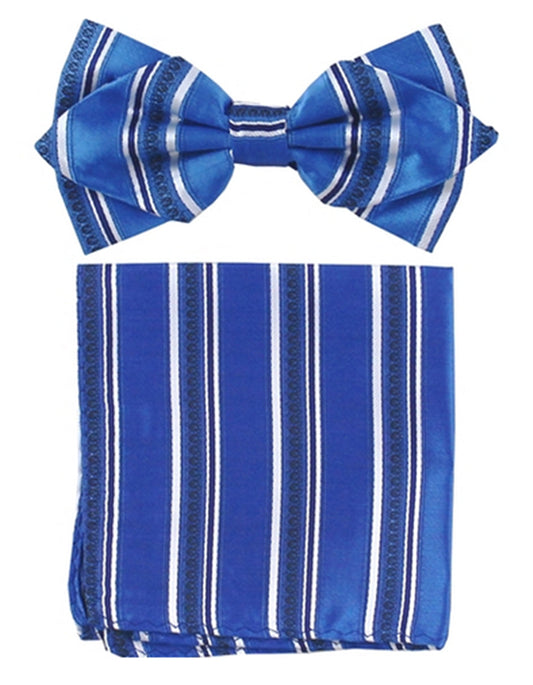 Royal Blue Stripe Bow Tie Set - Men's Tuxedo USA