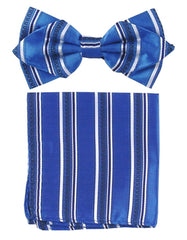 Royal Blue Stripe Bow Tie Set - Men's Tuxedo USA