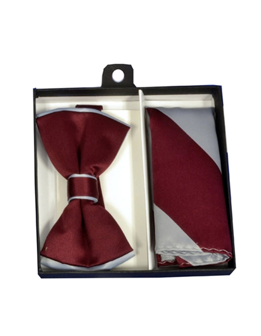 Burgundy & Silver Bow Tie Set - Men's Tuxedo USA