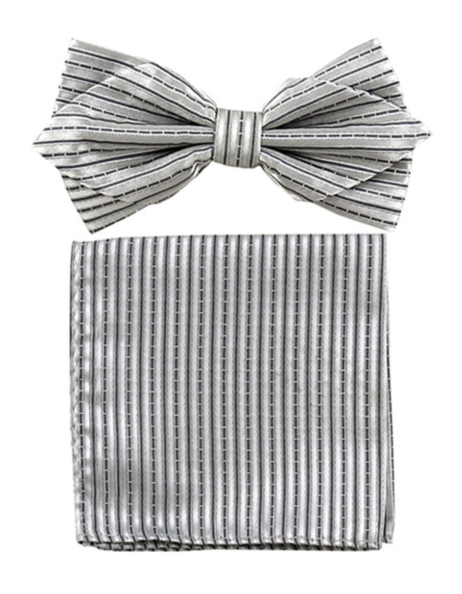 Silver Stripe Bow Tie Set - Men's Tuxedo USA