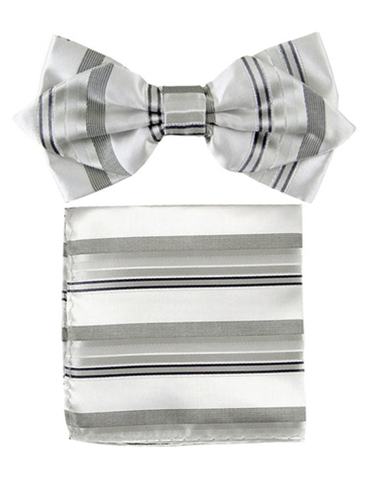 Silver Stripe Bow Tie Set - Men's Tuxedo USA