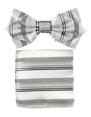 Silver Stripe Bow Tie Set - Men's Tuxedo USA