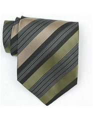 Mocha & Green Stripe Neck Tie - Men's Tuxedo USA