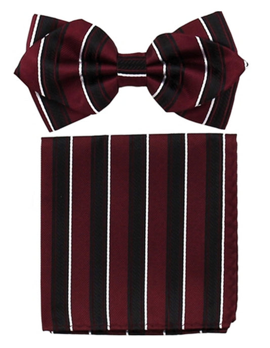 Burgundy Stripe Bow Tie Set - Men's Tuxedo USA