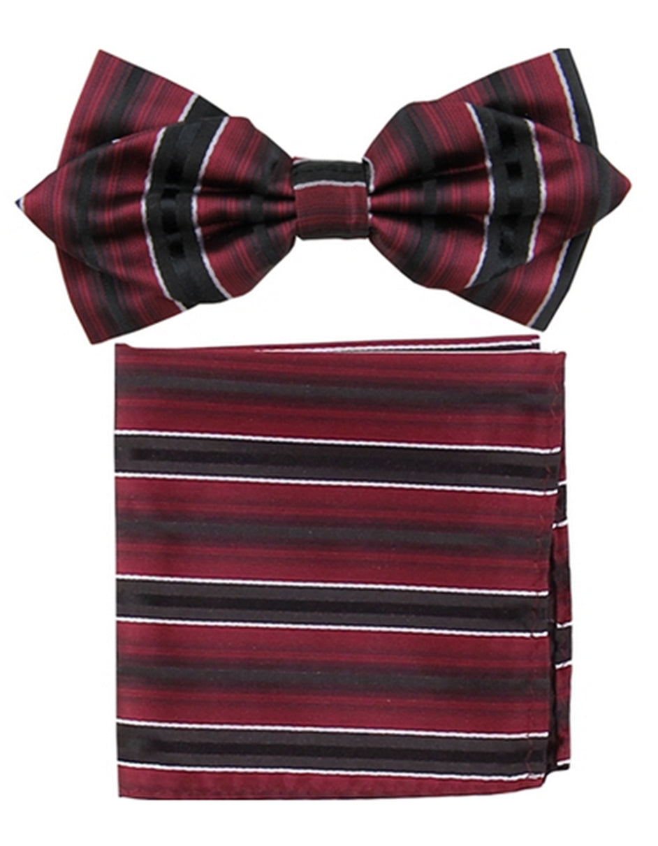 Burgundy Stripe Bow Tie Set - Men's Tuxedo USA