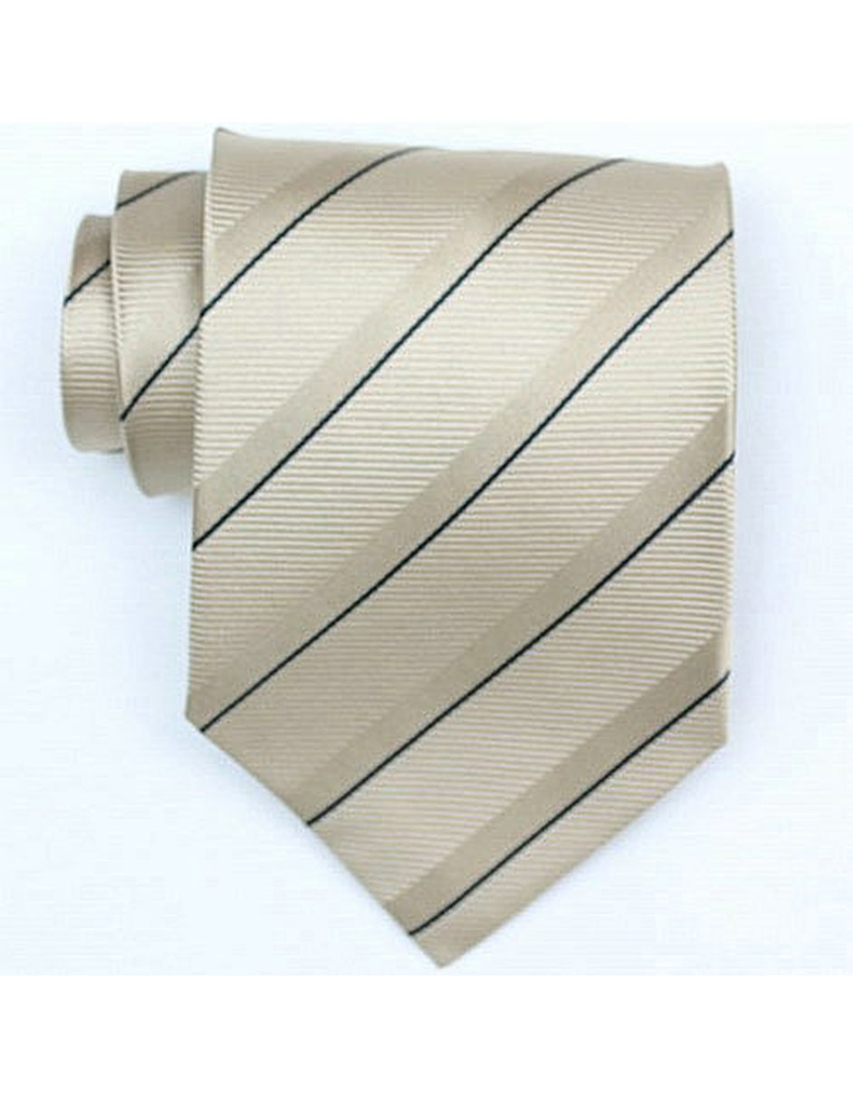 Beige Diagonal Stripe Neck Tie - Men's Tuxedo USA