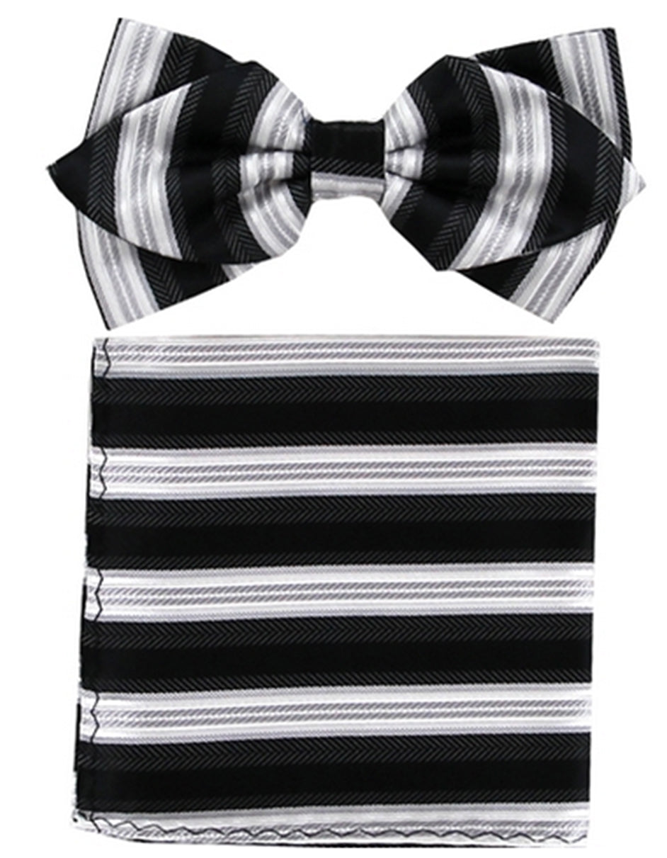 Black & White Stripe Bow Tie Set - Men's Tuxedo USA