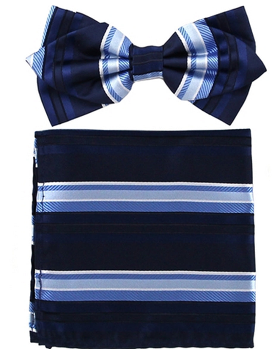 Navy & Sky Stripe Bow Tie Set - Men's Tuxedo USA