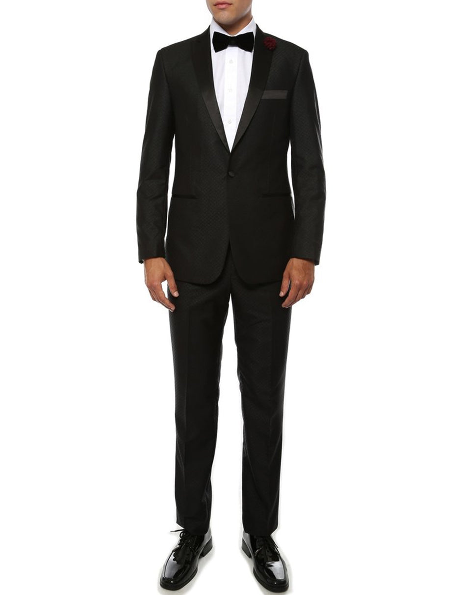 Debonaire Black Modern Peak Tuxedo - Men's Tuxedo USA