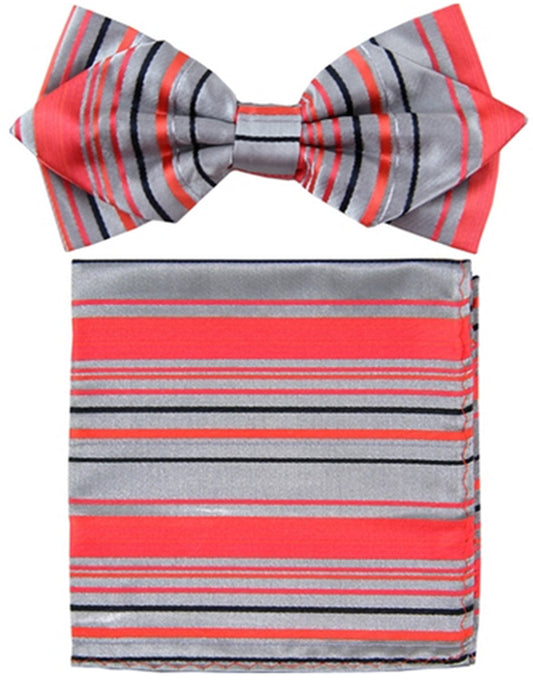 Grey & Orange Stripe Bow Tie Set - Men's Tuxedo USA