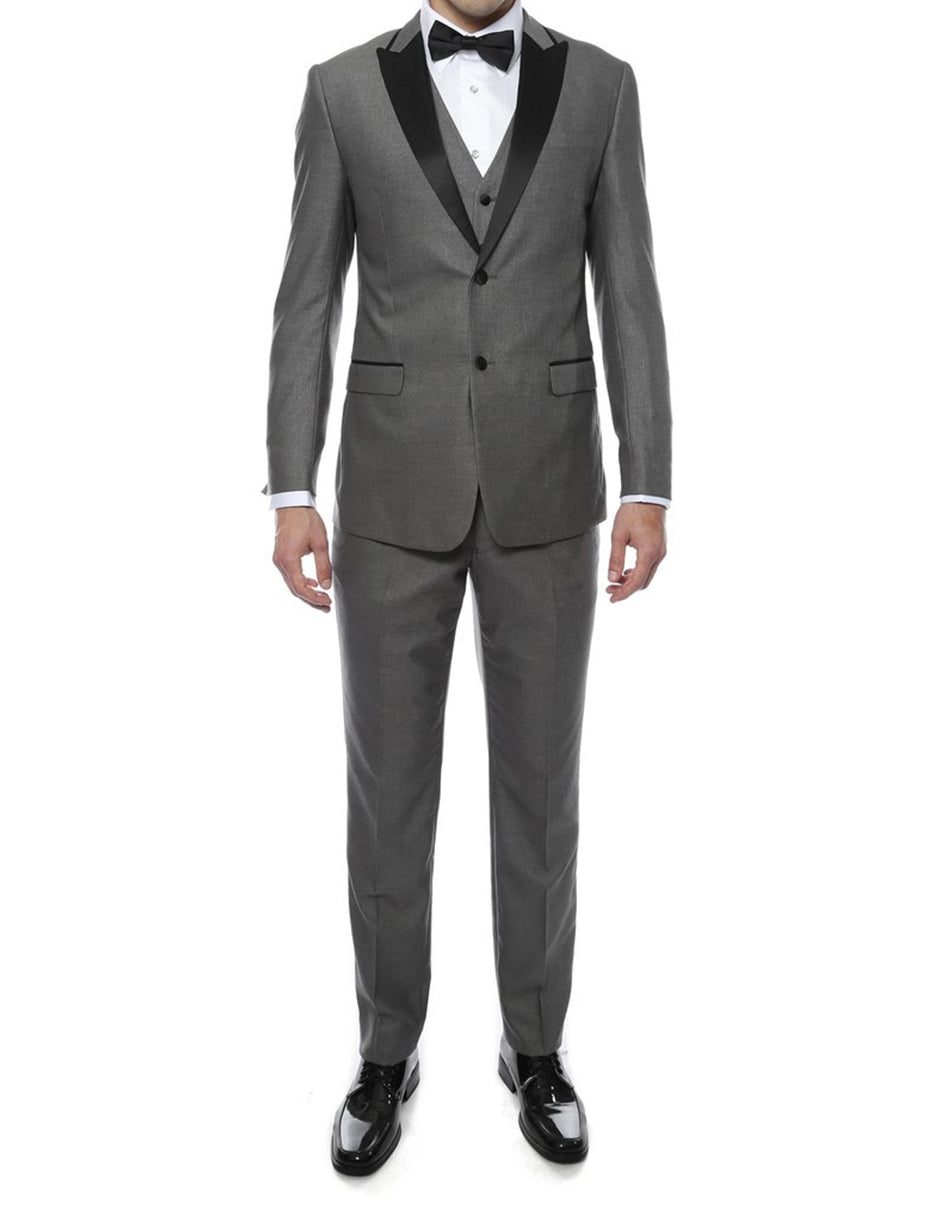 Grey Vested Peak Tuxedo - Men's Tuxedo USA