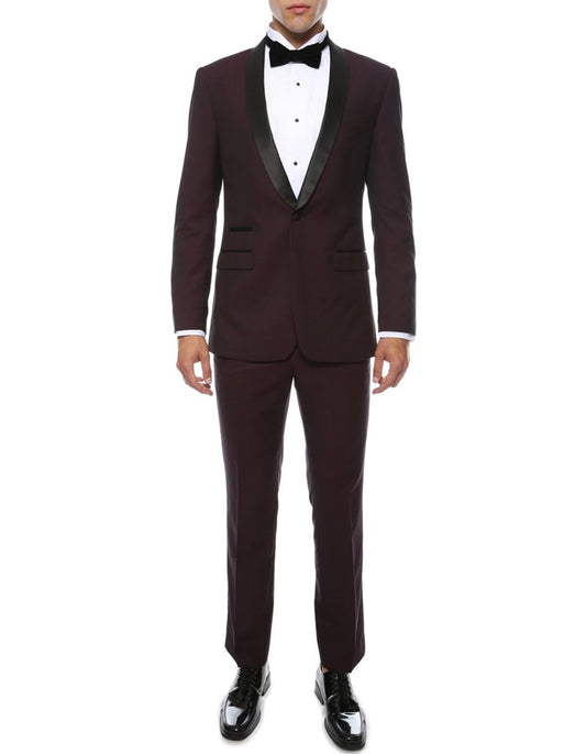 Slim Burgundy Shawl Tuxedo - Men's Tuxedo USA