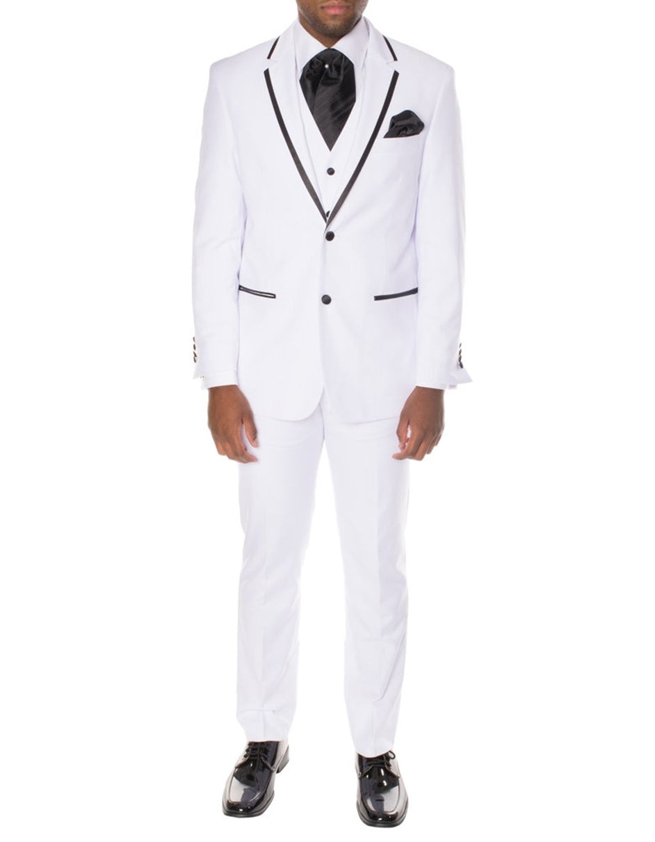 White Satin Trim Notch Tuxedo - Men's Tuxedo USA