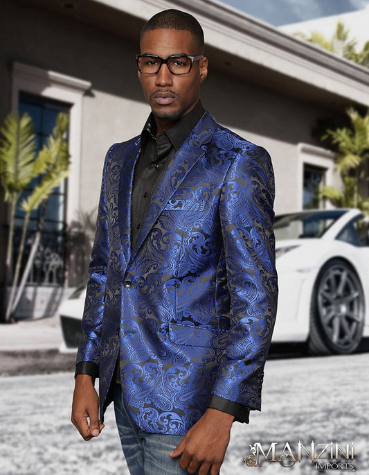 Royal Blue & Black Paisley Blazer - Men's Tuxedo USA