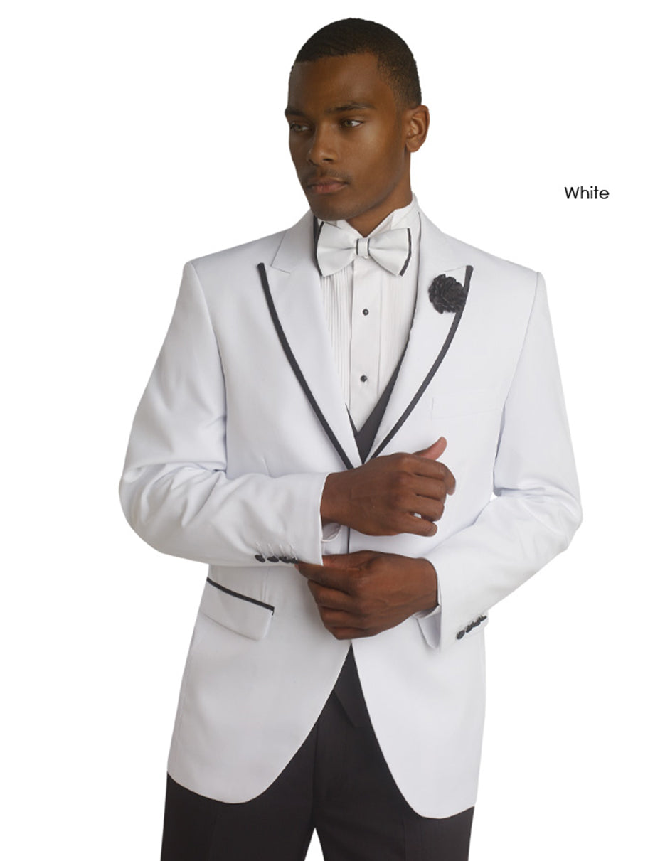 White & Black Trim Peak Tuxedo - Men's Tuxedo USA