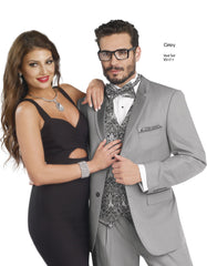 Grey Trim Notch Tuxedo - Men's Tuxedo USA