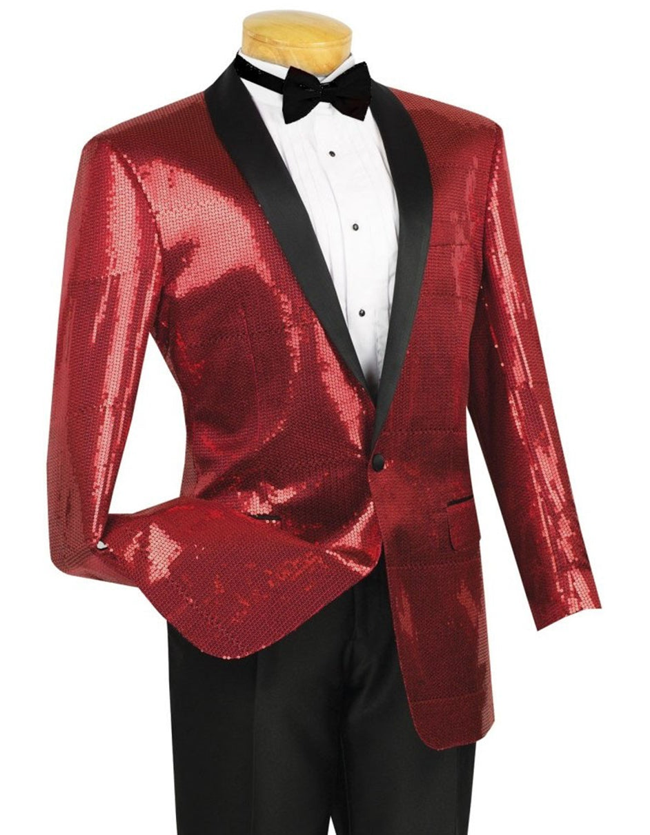 Mens Red Shiny Sequin Tuxedo Blazer - Men's Tuxedo USA