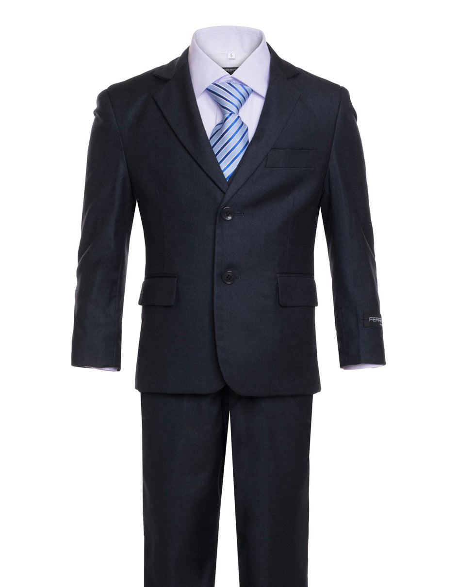 Boys Modern Fit 2 Button Vested Suit in Charcoal Grey - Men's Tuxedo USA