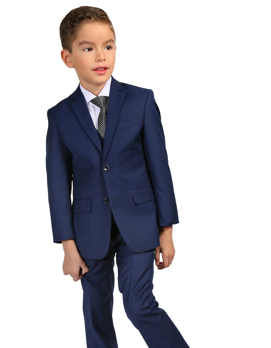 Boys Modern Fit 2 Button Vested Suit in Indigo Blue - Men's Tuxedo USA