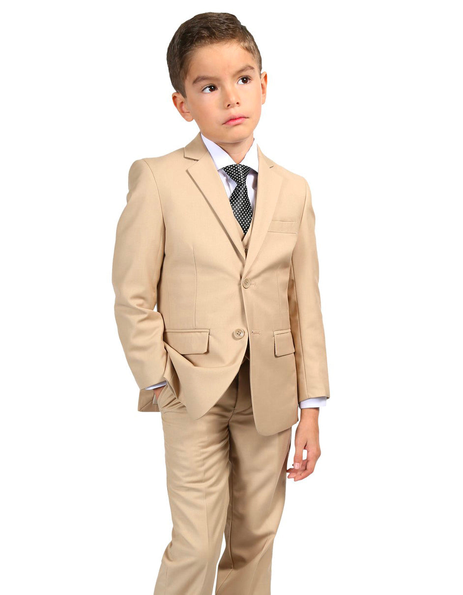 Boys Modern Fit 2 Button Vested Suit in Tan - Men's Tuxedo USA