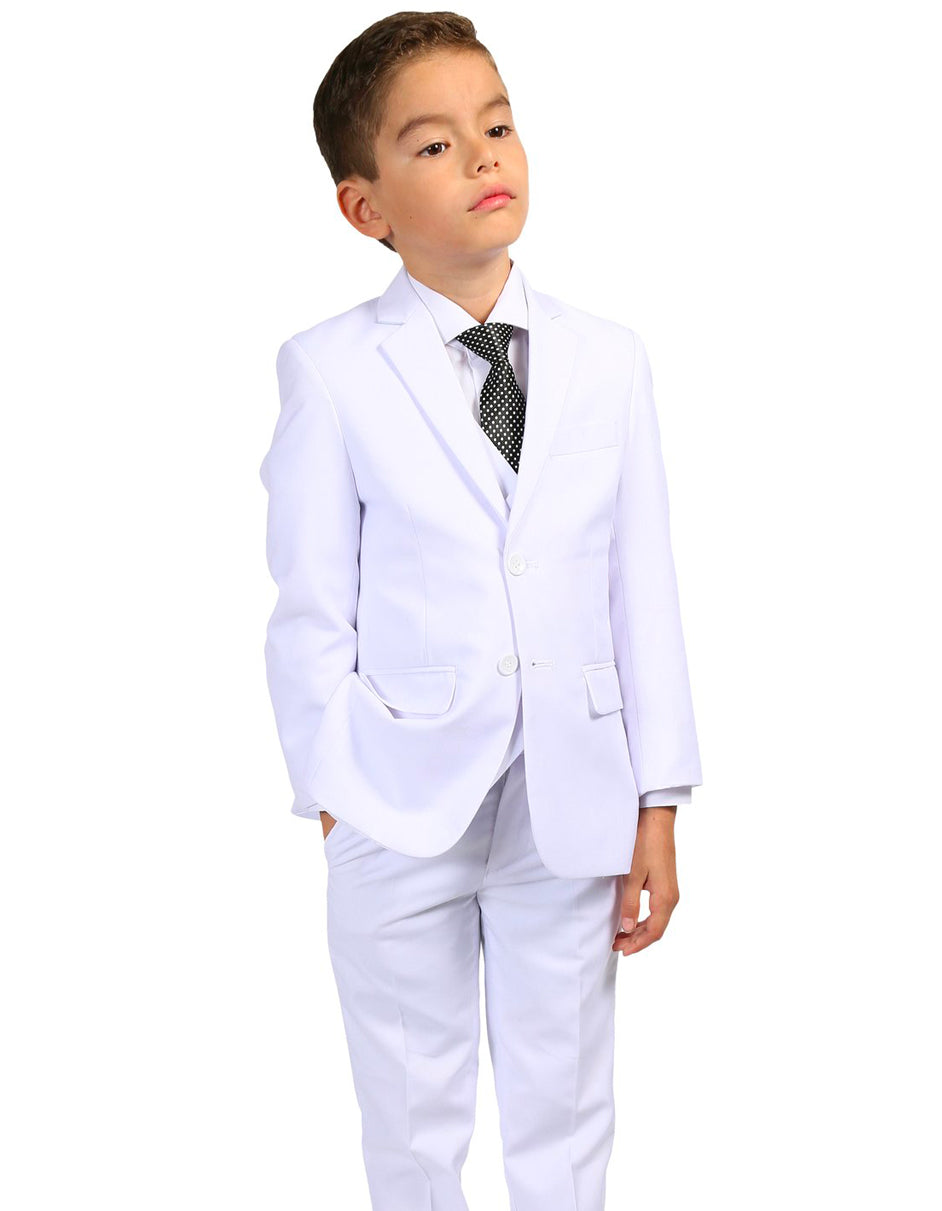 Boys Modern Fit 2 Button Vested Suit in White - Men's Tuxedo USA