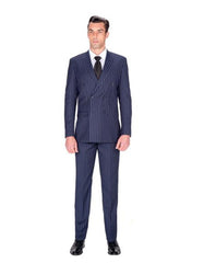 Double Breasted Navy Stripe Suit - Men's Tuxedo USA