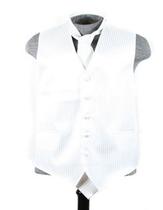 White Tonal Stripe Vest Set - Men's Tuxedo USA