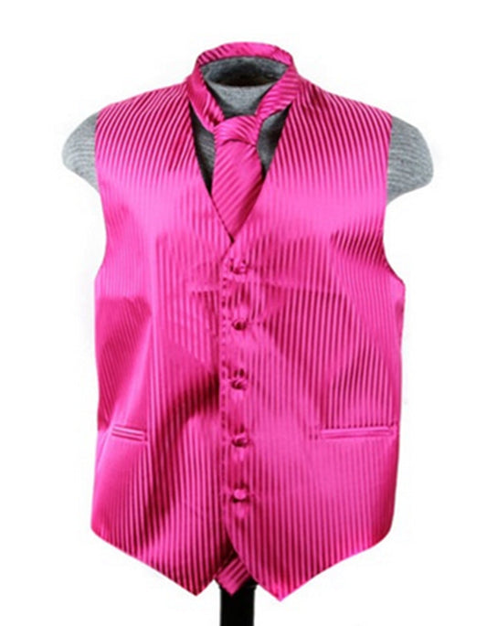 Hot Pink Tonal Stripe Vest Set - Men's Tuxedo USA