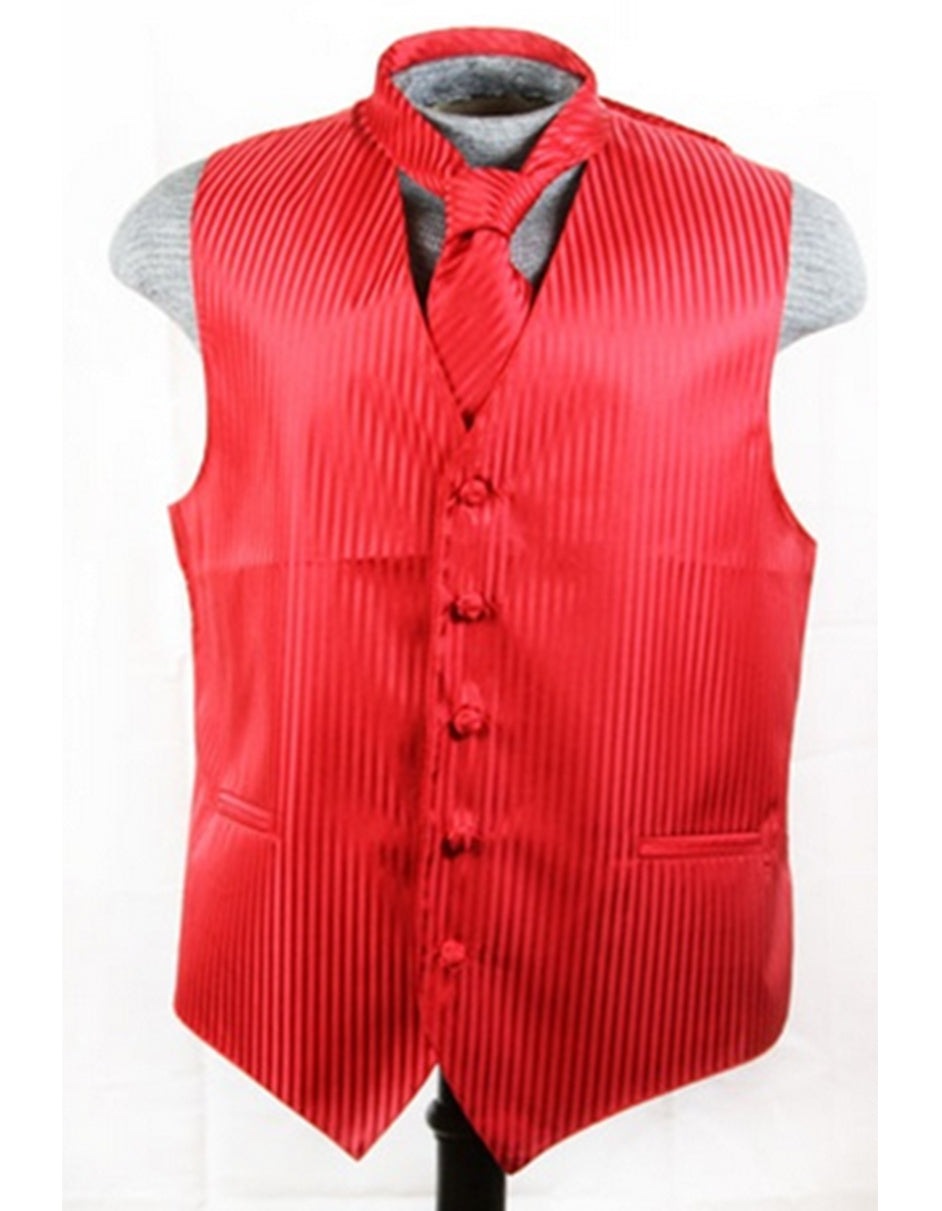 Red Tonal Stripe Vest Set - Men's Tuxedo USA