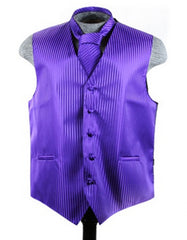 Purple Tonal Stripe Vest Set - Men's Tuxedo USA