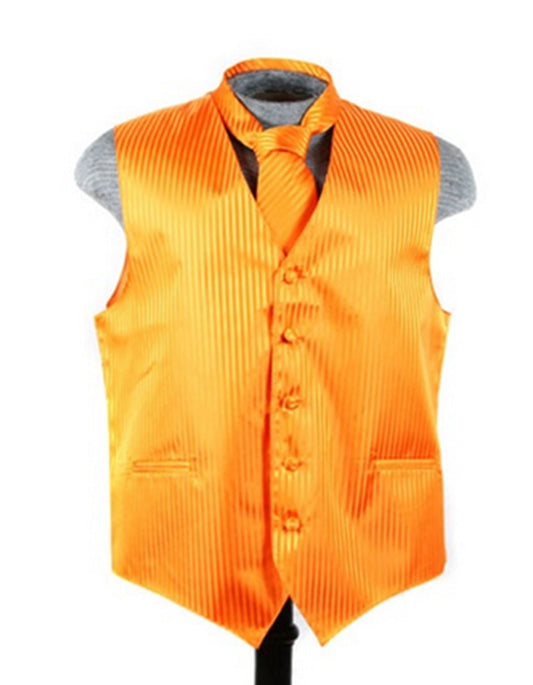 Orange Tonal Stripe Vest Set - Men's Tuxedo USA