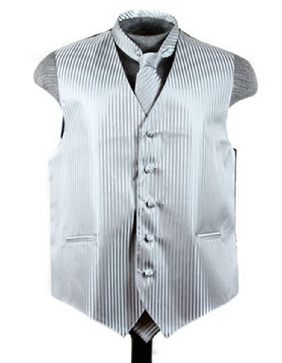 Silver Tonal Stripe Vest Set - Men's Tuxedo USA