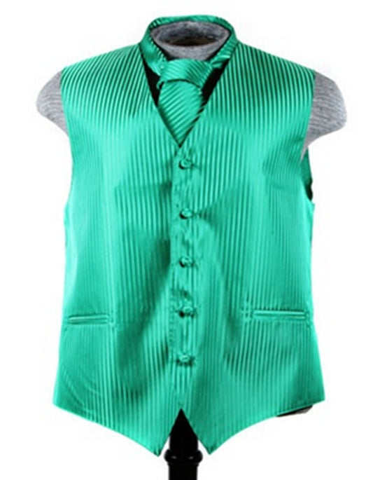 Apple Green Tonal Stripe Vest Set - Men's Tuxedo USA