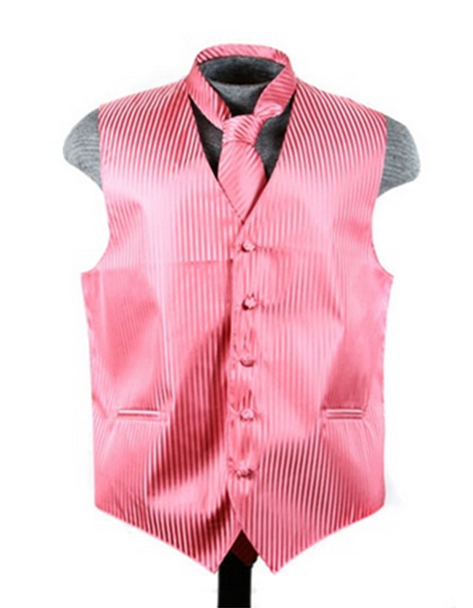 Pink Tonal Stripe Vest Set - Men's Tuxedo USA