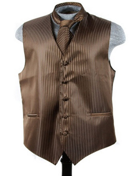 Brown Tonal Stripe Vest Set - Men's Tuxedo USA